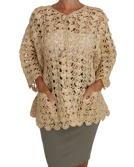 Dolce & Gabbana Beige Cardigan Crochet Knitted Raffia Sweater