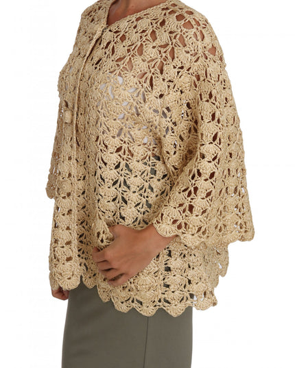 Dolce & Gabbana Beige Cardigan Crochet Knitted Raffia Sweater
