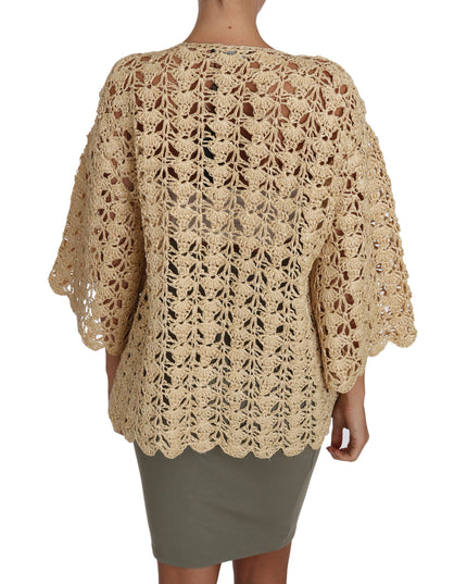 Dolce & Gabbana Beige Cardigan Crochet Knitted Raffia Sweater