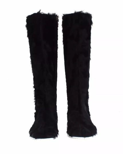 Dolce & Gabbana Black Xiangao Lamb Fur Leather Boots Shoes