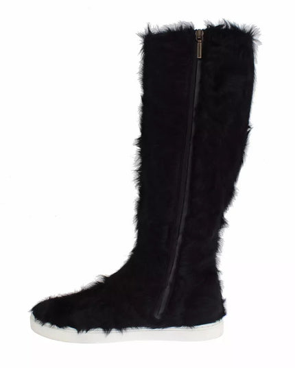 Dolce & Gabbana Black Xiangao Lamb Fur Leather Boots Shoes