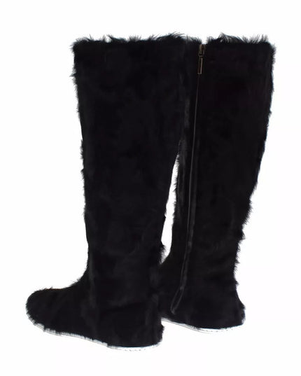 Dolce & Gabbana Black Xiangao Lamb Fur Leather Boots Shoes