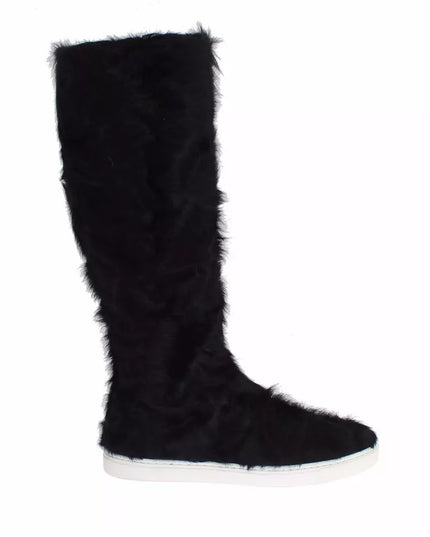 Dolce & Gabbana Black Xiangao Lamb Fur Leather Boots Shoes