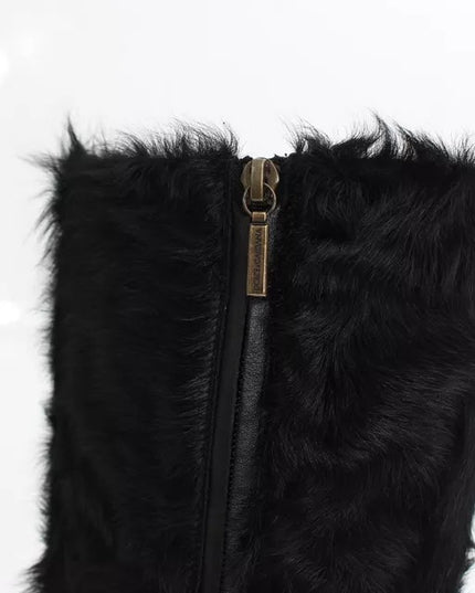 Dolce & Gabbana Black Xiangao Lamb Fur Leather Boots Shoes