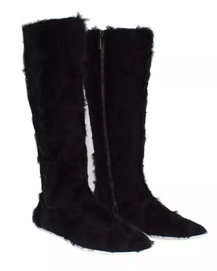 Dolce & Gabbana Black Xiangao Lamb Fur Leather Boots Shoes