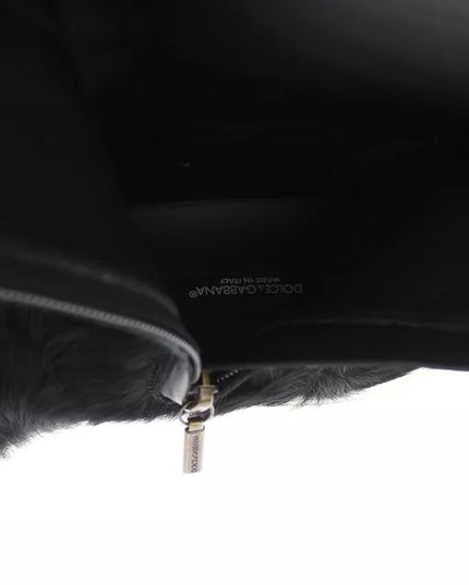 Dolce & Gabbana Black Xiangao Lamb Fur Leather Boots Shoes