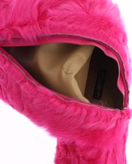 Dolce & Gabbana Pink Lamb Fur Leather Flat Boots Shoes