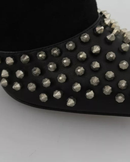 Philipp Plein Black Suede Studded Heels Ankle Boots Shoes
