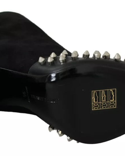 Philipp Plein Black Suede Studded Heels Ankle Boots Shoes