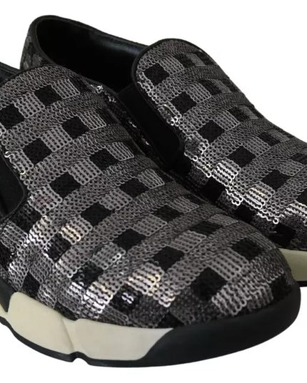 PINKO Silver Black Slip-on Sequence Design Sneakers Shoes