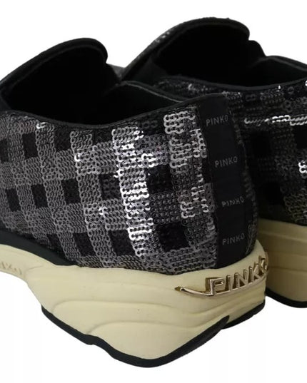 PINKO Silver Black Slip-on Sequence Design Sneakers Shoes