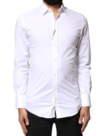 Dolce & Gabbana White GOLD Cotton Long Sleeves Dress Shirt