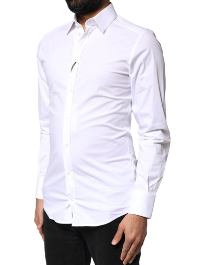 Dolce & Gabbana White GOLD Cotton Long Sleeves Dress Shirt
