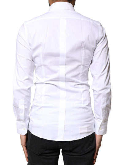 Dolce & Gabbana White GOLD Cotton Long Sleeves Dress Shirt