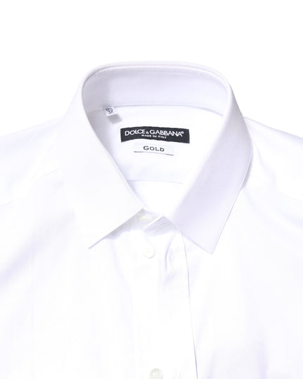 Dolce & Gabbana White GOLD Cotton Long Sleeves Dress Shirt