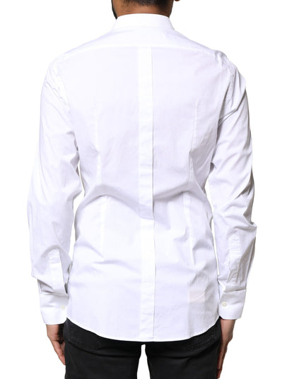 Dolce & Gabbana White GOLD Cotton Long Sleeves Dress Shirt