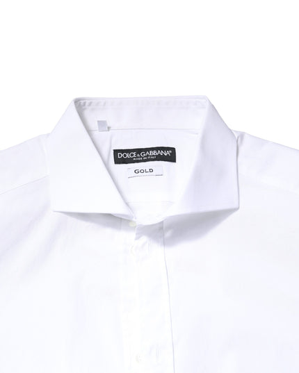 Dolce & Gabbana White GOLD Cotton Long Sleeves Dress Shirt