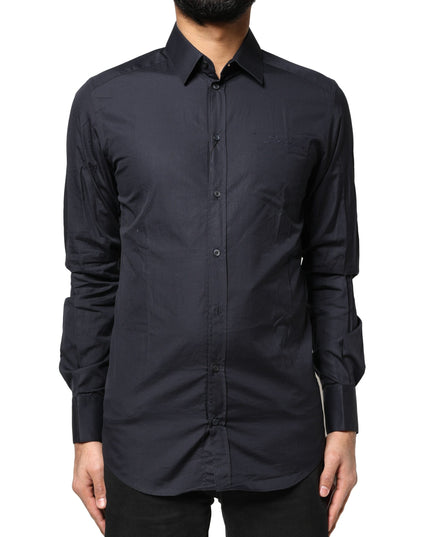 Dolce & Gabbana Dark Blue GOLD Cotton Long Sleeves Dress Shirt