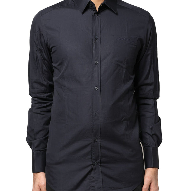 Dolce & Gabbana Dark Blue GOLD Cotton Long Sleeves Dress Shirt