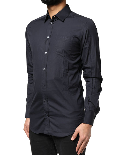 Dolce & Gabbana Dark Blue GOLD Cotton Long Sleeves Dress Shirt