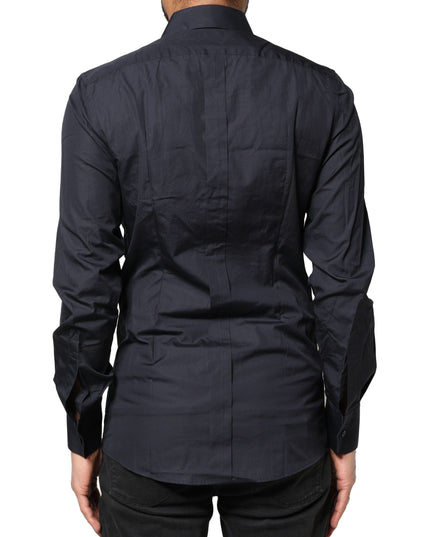 Dolce & Gabbana Dark Blue GOLD Cotton Long Sleeves Dress Shirt