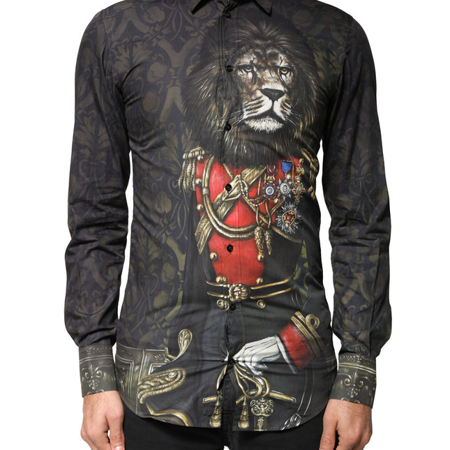 Dolce & Gabbana Black Royal Pet Portrait GOLD Dress Shirt
