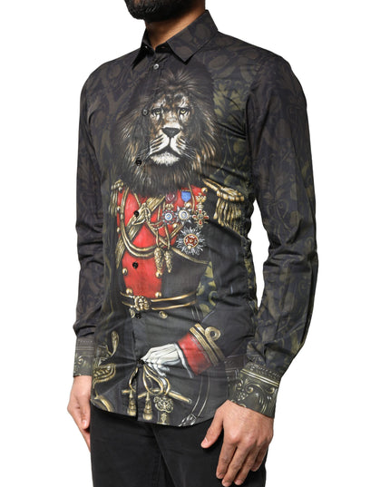 Dolce & Gabbana Black Royal Pet Portrait GOLD Dress Shirt
