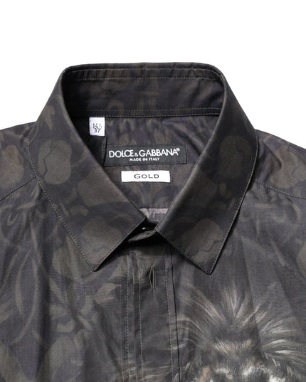 Dolce & Gabbana Black Royal Pet Portrait GOLD Dress Shirt