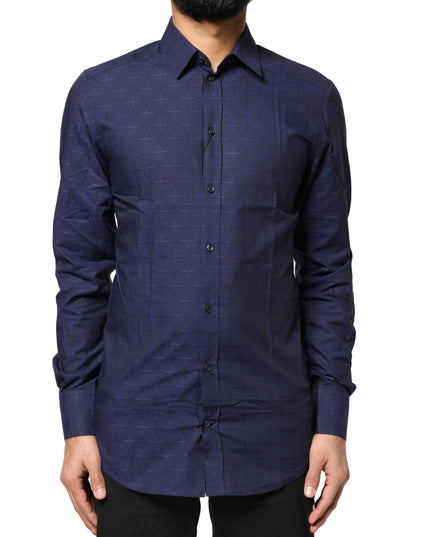 Dolce & Gabbana Blue Check Tartan GOLD Formal Dress Shirt