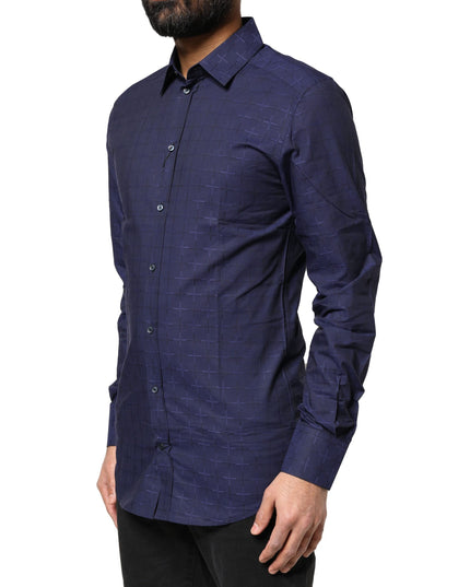 Dolce & Gabbana Blue Check Tartan GOLD Formal Dress Shirt