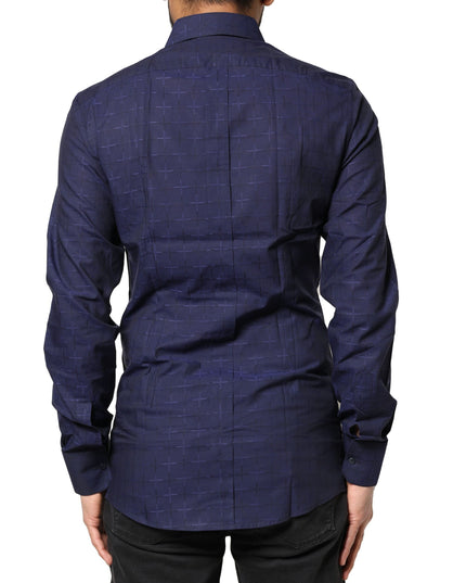 Dolce & Gabbana Blue Check Tartan GOLD Formal Dress Shirt