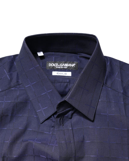 Dolce & Gabbana Blue Check Tartan GOLD Formal Dress Shirt