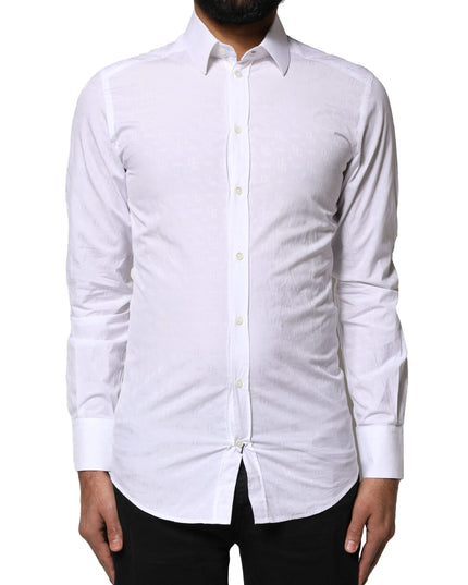 Dolce & Gabbana White GOLD Cotton Long Sleeves Dress Shirt