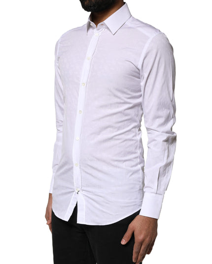 Dolce & Gabbana White GOLD Cotton Long Sleeves Dress Shirt