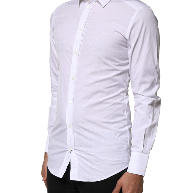 Dolce & Gabbana White GOLD Cotton Long Sleeves Dress Shirt