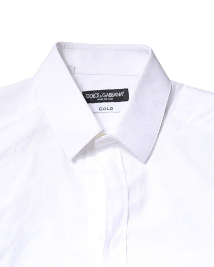 Dolce & Gabbana White GOLD Cotton Long Sleeves Dress Shirt