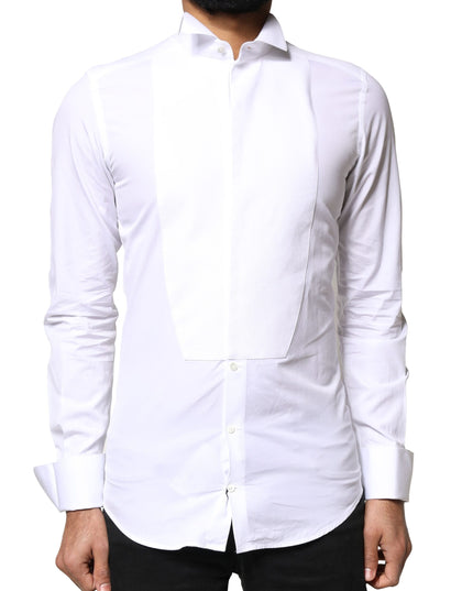 Dolce & Gabbana White GOLD Cotton Poplin Bib Formal Men Dress Shirt