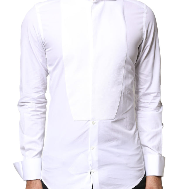 Dolce & Gabbana White GOLD Cotton Poplin Bib Formal Men Dress Shirt