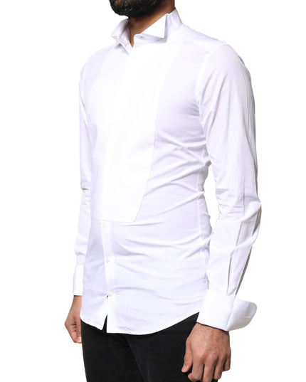 Dolce & Gabbana White GOLD Cotton Poplin Bib Formal Men Dress Shirt
