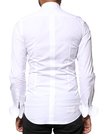 Dolce & Gabbana White GOLD Cotton Poplin Bib Formal Men Dress Shirt