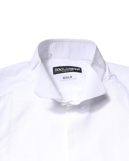 Dolce & Gabbana White GOLD Cotton Poplin Bib Formal Men Dress Shirt