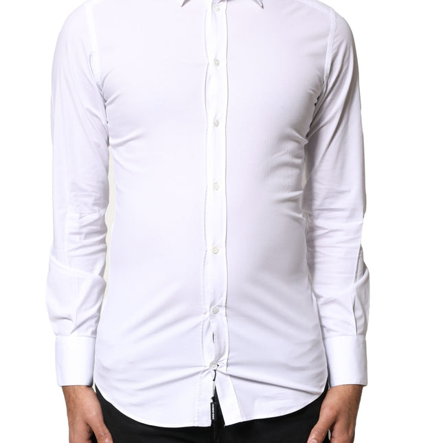 Dolce & Gabbana White GOLD Cotton Long Sleeves Dress Shirt