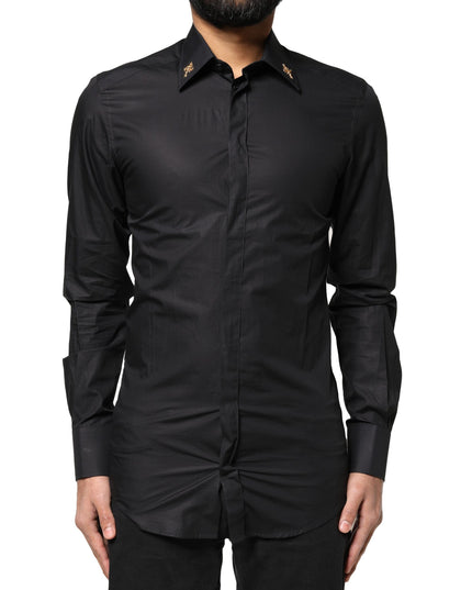 Dolce & Gabbana Black GOLD Cross Embellished Men Dress Shirt