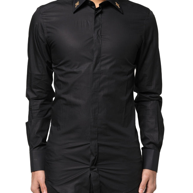 Dolce & Gabbana Black GOLD Cross Embellished Men Dress Shirt