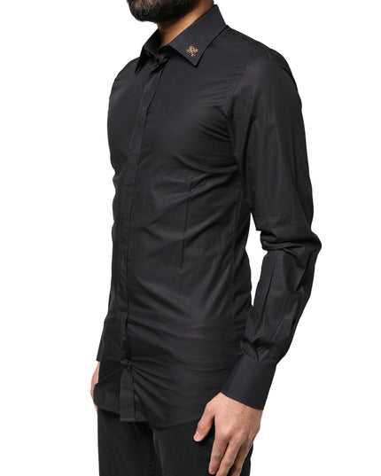 Dolce & Gabbana Black GOLD Cross Embellished Men Dress Shirt