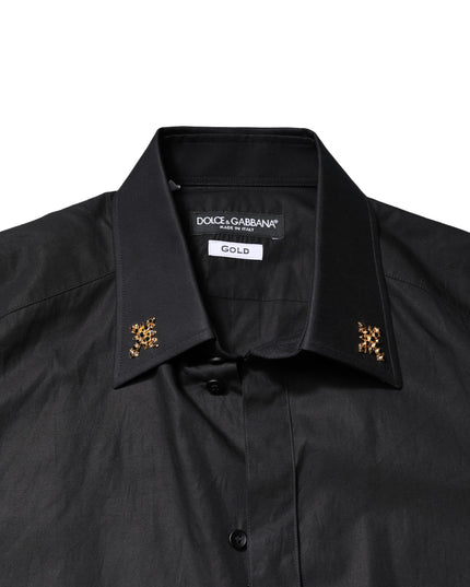 Dolce & Gabbana Black GOLD Cross Embellished Men Dress Shirt