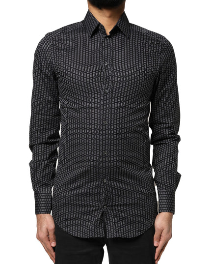 Dolce & Gabbana Black GOLD Patterned Cotton Men Dress Shirt