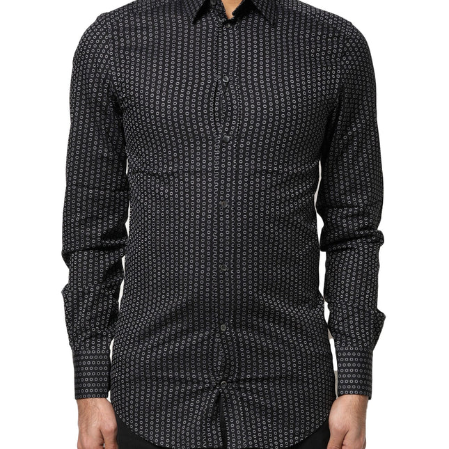 Dolce & Gabbana Black GOLD Patterned Cotton Men Dress Shirt