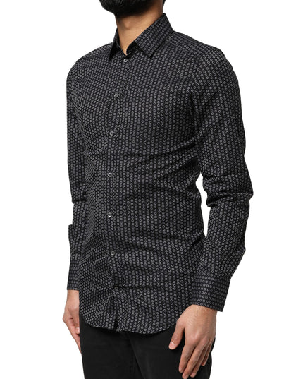 Dolce & Gabbana Black GOLD Patterned Cotton Men Dress Shirt