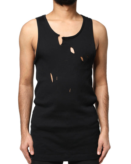 Dolce & Gabbana Black Cotton Rip Style Sleeveless Men Tank T-shirt